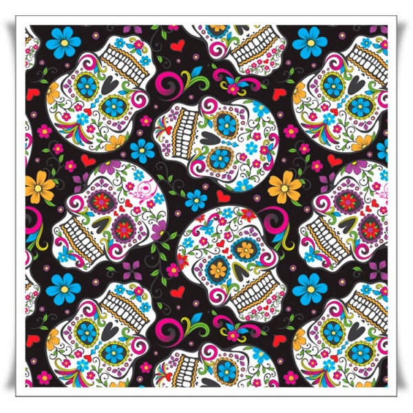 Tela de calaveras mexicanas y flores