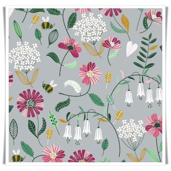 Tela flores fondo gris Tela flores fondo gris