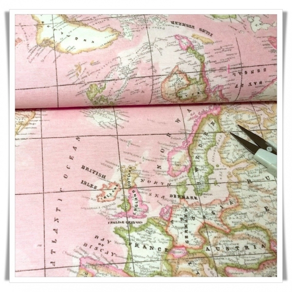 Retal loneta mapa mundi rosa Retal loneta mapa mundi rosa