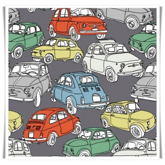 Tela de algodón con dibujos de coches antiguos 600 y minis