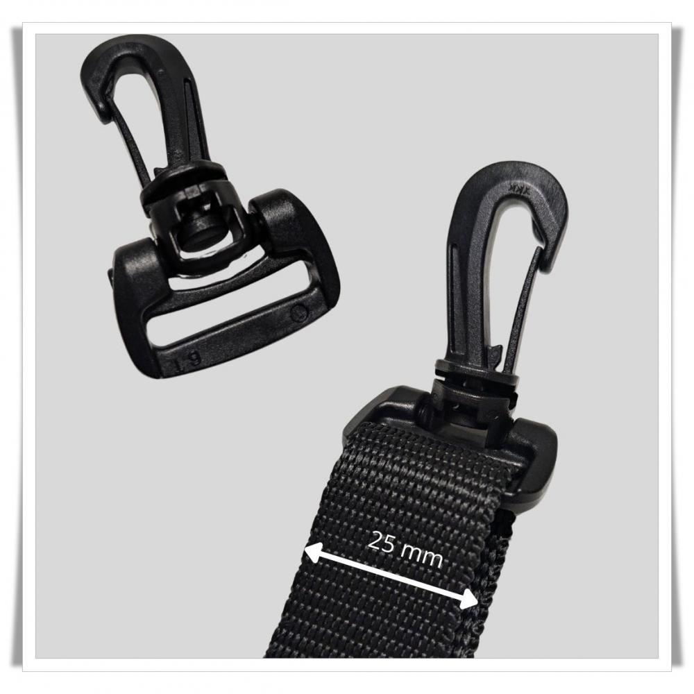 Mosqueton giratorio de plastico negro para cinta de 25 mm