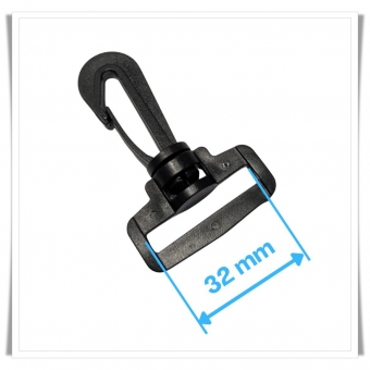Mosqueton giratorio de plastico negro para cinta de 32 mm