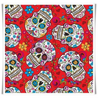 Retal tela calaveras mexicanas rojo