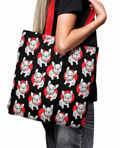 Bolsa cosida con tela estampada bulldgos