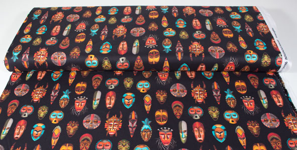 Tela algodon con dibujos de mascaras indigenas