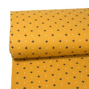 Tela de muselina estampada cruces mostaza