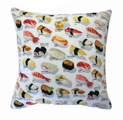 Funda cojin tela sushi pescado