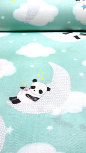 Tela pandas durmiendo luna