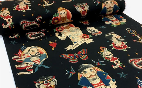 Tela estampado estilo tattoo alexander henry